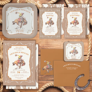Western Cowboy Bucking Bronco Books for baby Invitation