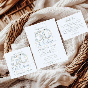 Dusty Blue Elegant 50 & Fabulous Birthday Invitation