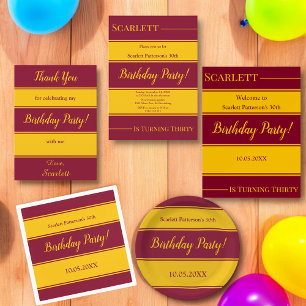 Elegant Burgundy And Gold Stripes Modern Birthday Paper Plate