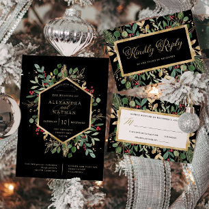 Christmas Gilded Greenery on Black Wedding