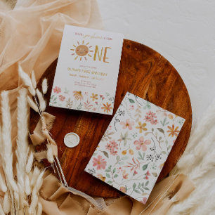 Floral Little Sunshine 1st Birthday Photo Invite