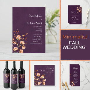 Elegant Purple Burnt Orange Florals Fall Wedding Invitation
