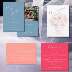 Dusty Blue Modern Spring Wedding Photo Save The Date