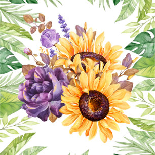 Greenery Sunflowers and Purple Florals Wedding All In One Invitation