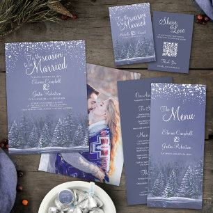 Winter wedding pine trees blue art thank you small gift bag
