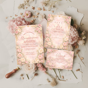 Soft Blush Rose Garden Quinceañera Invitation