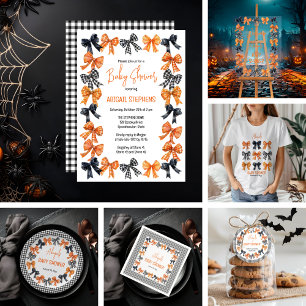 Halloween Coquette Black   Orange Bows Baby Shower Invitation