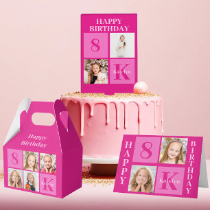 Chic Hot Pink Custom Girls Photo Birthday Party Favour Box