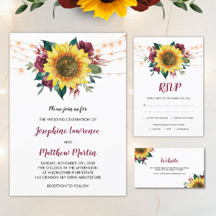 Rustic Sunflower Floral Lights Wedding Magnetic Invitation