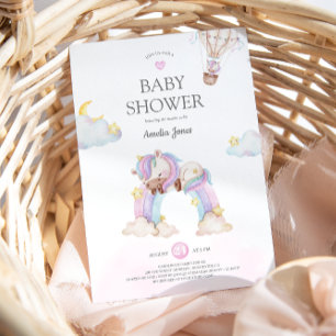 Watercolour Unicorn and Rainbow Baby Shower  Invit Invitation