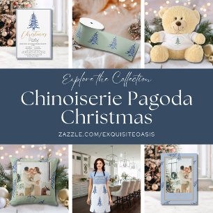 Dusty Blue Pagoda Merry Christmas Tree 2-Photo Tree Decoration Card
