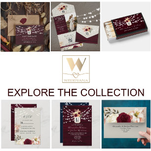 Rustic Burgundy Floral String Lights Wedding Invitation