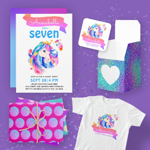 Magical Girly Colourful Unicorn Rainbow Watercolor Invitation
