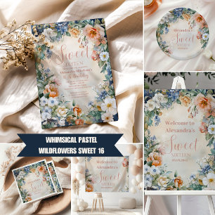 Romantic Navy Pastel Wildflowers Sweet 16 Banner
