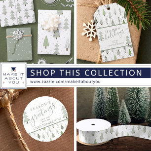Modern Christmas Trees Sage Olive Green Pattern Wrapping Paper