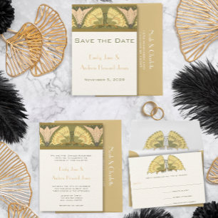 Art Deco Butterfly Calla Lily Wedding Invitation