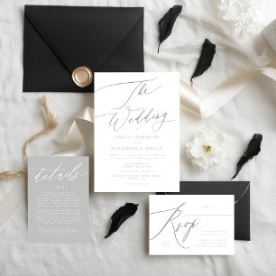 Ultimate Simple Light Grey White Modern Hand Type Invitation