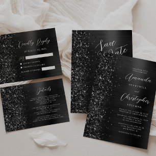 Elegant Black Brushed Metal Script Save the Date Announcement