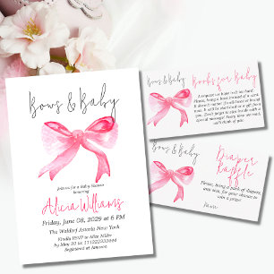 Ribbon Pink Bows Baby Girl Baby Shower Diaper Game Enclosure Card