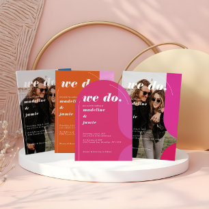 We Do Modern Pink Yellow Retro Abstract Photo Invitation