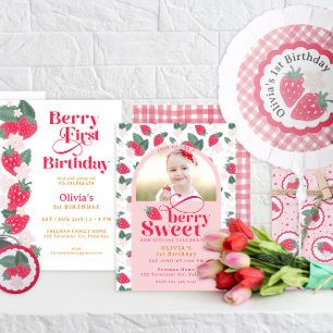 Sweet To Be One Girl 1st Strawberry Birthday Party Invitation