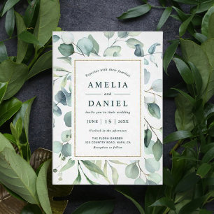 Ethereal Eucalyptus Gold Greenery Wedding Invitation