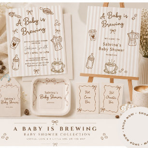 Baby is Brewing Hand Drawn Coffee Baby Shower Square Sticker