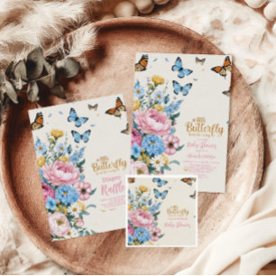 Butterfly Pink Rose Garden Girl Baby Shower  Invitation