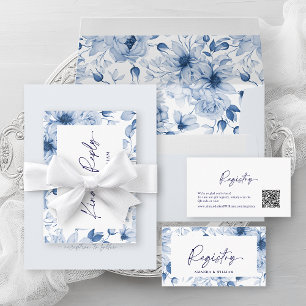 Minimal Dusty Blue Wedding Menu & Thank You Card