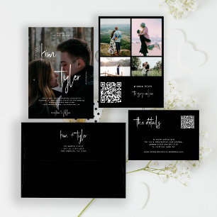 Modern script QR CODE online RSVP wedding details Enclosure Card