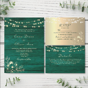 Emerald Green Rustic Wood Wedding QR Code Invitation