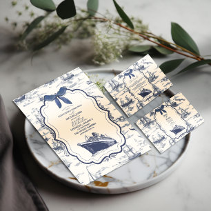 Chic Nautical Toile de Jouy Bow Wedding RSVP Card