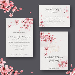 Pink cherry blossom romantic wedding Save the date
