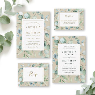 Rustic Gold Green Botanical Wedding Invitation