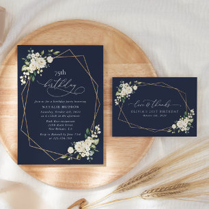 White Flowers, Cream Flowers, Boho, Birthday Invitation