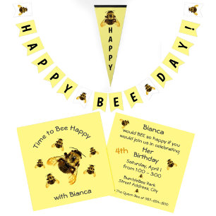 Yellow Bumblebees Time to Bee Happy Birthday Party Invitation