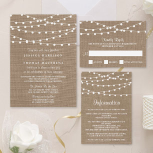 The Rustic Burlap String Lights Wedding Collection All In One Invitation