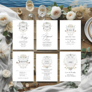 Lakeside Monogram Laurel Crest Wedding Invitation