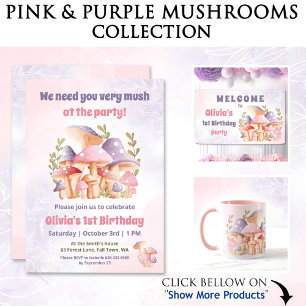 Pink Purple Mushrooms Fall 1st Birthday Paper Cups