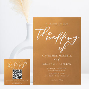 Rustic Gold Earth Tone Fall Wedding QR Code RSVP Enclosure Card