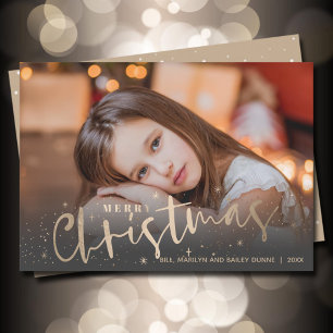 Gold Merry Christmas Photo Holiday Card