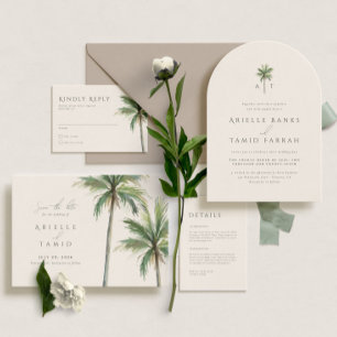 Devonport Modern Watercolor Palm Wedding RSVP Invitation