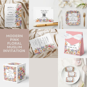 Modern Pink Floral Details Muslim Invitation