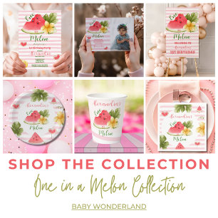 Pink Watercolor One in a Melon Girl First Birthday Invitation