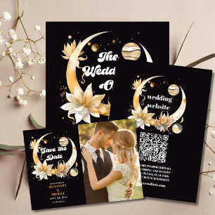 Mystical Black Gold Celestial Wedding Invitation