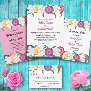 Boho Colourful Flowers Modern Spring Floral Weddin RSVP Card