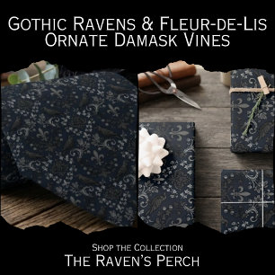 Gothic Victorian Midnight Raven Fleur-de-lis Wrapping Paper Sheet