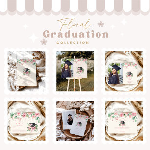 Photo Pink Floral Graduation Announcement