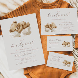 Cute Watercolor Teddy Bear Neutral Baby Shower Invitation