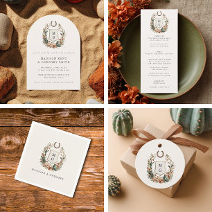 Horseshoe Cactus Western Country Crest Wedding  Napkin